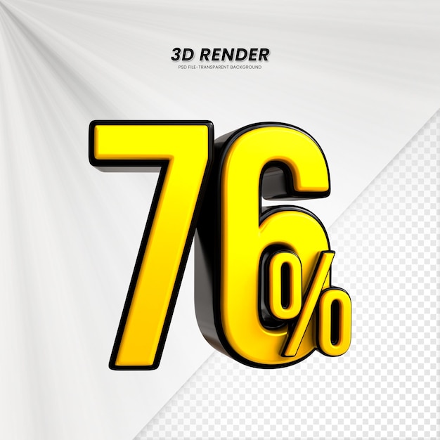 Título de venta de descuento de 3d rendering para la composición 76 por ciento concepto de número