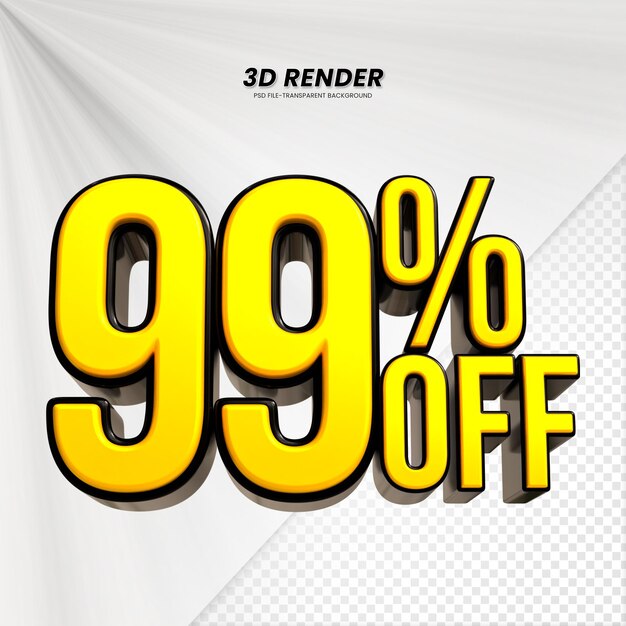 Título de venta de descuento de 3d Rendering para la composición 99 por ciento concepto de número