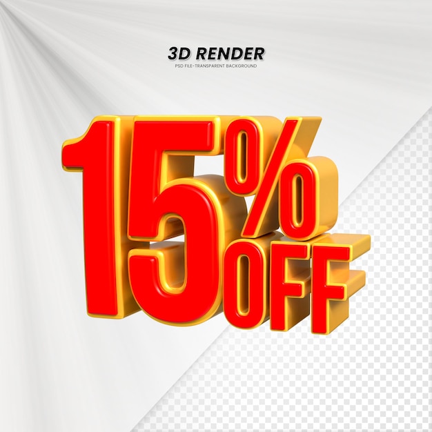 Título de venta de descuento de precio 3D Rendering para la composición 15 por ciento concepto de número