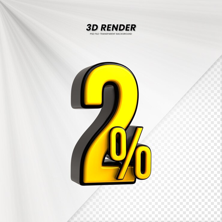 PSD título de venta de descuento de precio 3d rendering para la composición 2 por ciento concepto de número