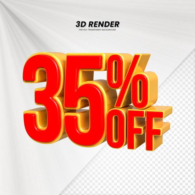 Título de venta de descuento de precio 3D Rendering para la composición 35 por ciento concepto de número