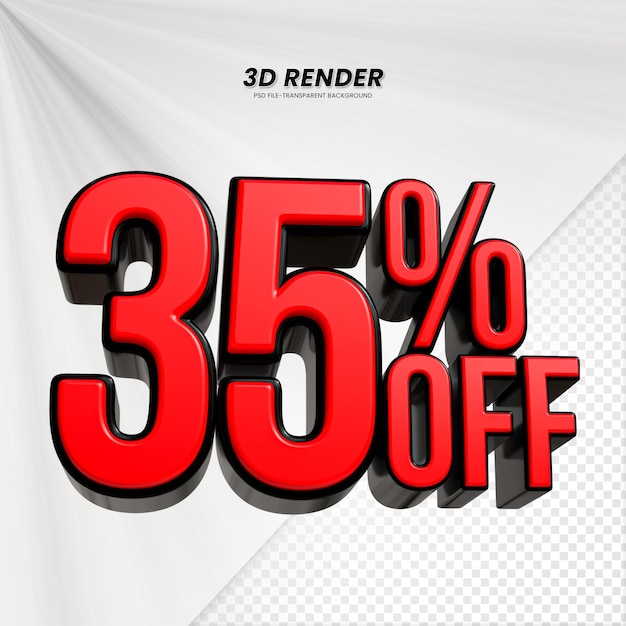 Título de venta de descuento de precio 3D Rendering para la composición 35 por ciento concepto de número