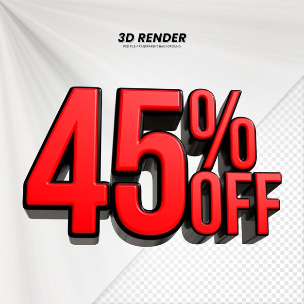 Título de venta de descuento de precio 3D Rendering para la composición 45 por ciento concepto de número