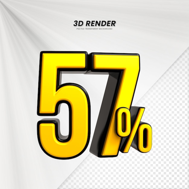 PSD título de venta de descuento de precio 3d rendering para la composición 57% concepto de número