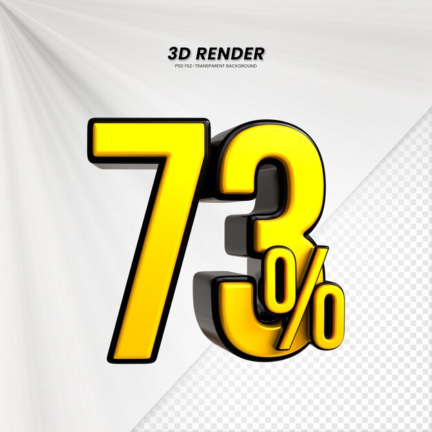 PSD título de venta de descuento de precio 3d rendering para la composición 73 por ciento concepto de número