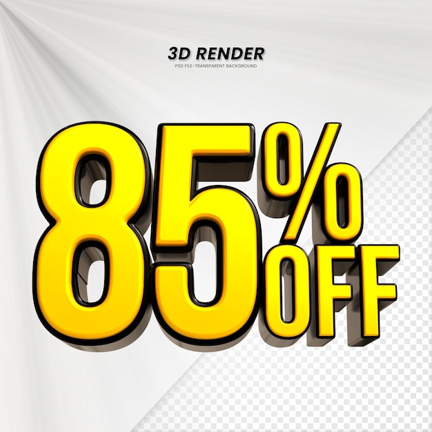 Título de venta de descuento de precio 3d Rendering para la composición 85 por ciento concepto de número