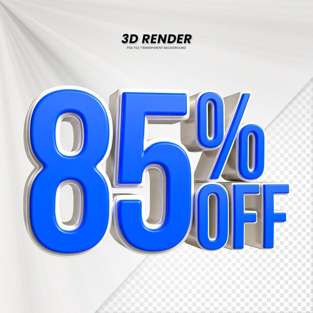 Título de venta de descuento de precio 3d Rendering para la composición 85 por ciento concepto de número