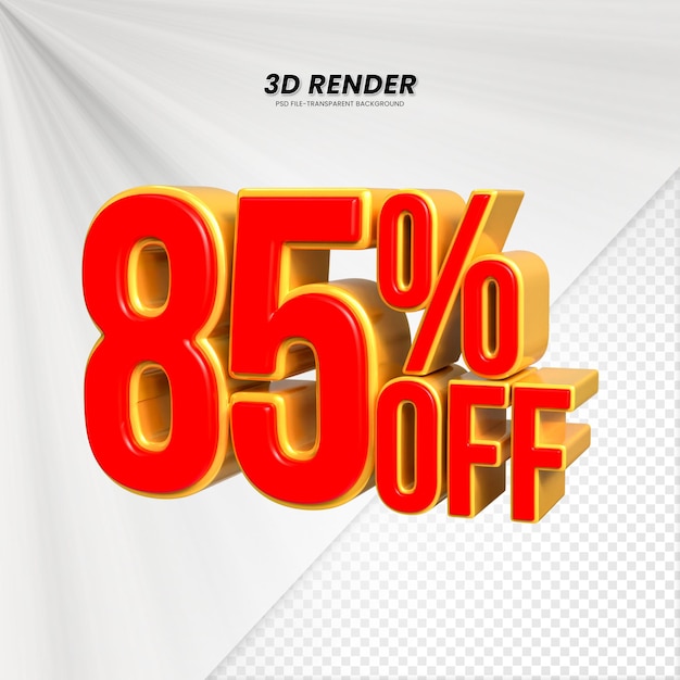 Título de venta de descuento de precio 3d Rendering para la composición 85 por ciento concepto de número