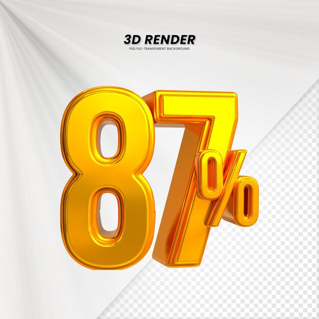Título de venta de descuento de precio 3D Rendering para la composición 87 por ciento concepto de número