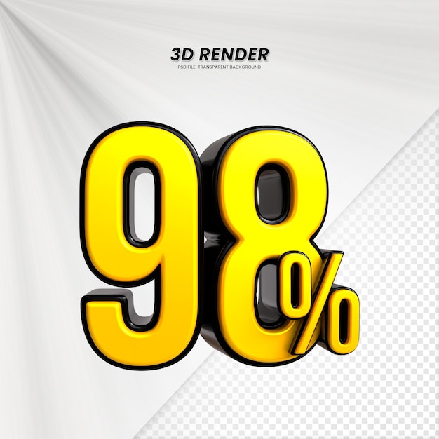 PSD título de venta de descuento de precio 3d rendering para la composición 98% concepto de número