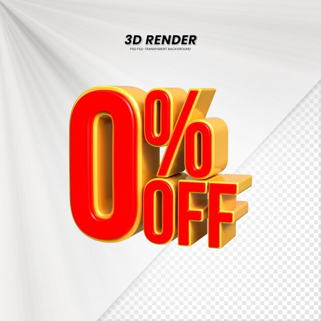 Título de venta de descuento de precio 3d Rendering para composición Concepto de número 0 por ciento