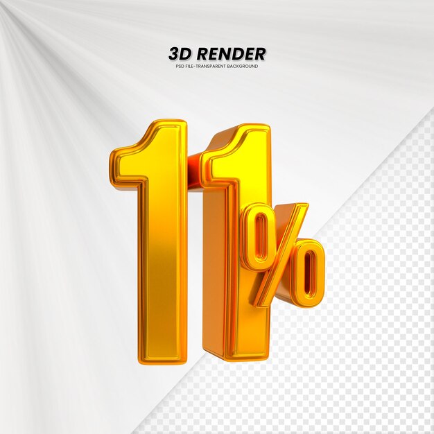 Título de venta de descuento de precio 3D Rendering para la composición Concepto de número del 11 por ciento