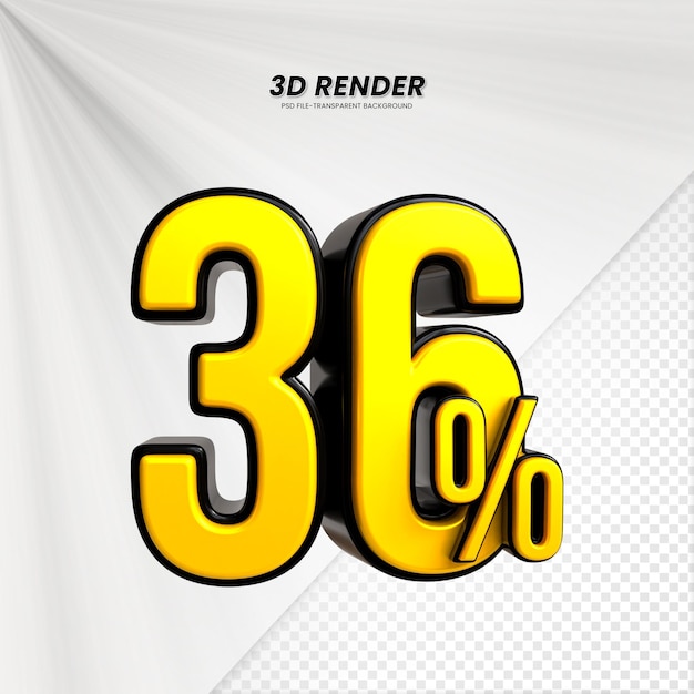 Título de venta de descuento de precio 3D Rendering para la composición Concepto de número del 36 por ciento