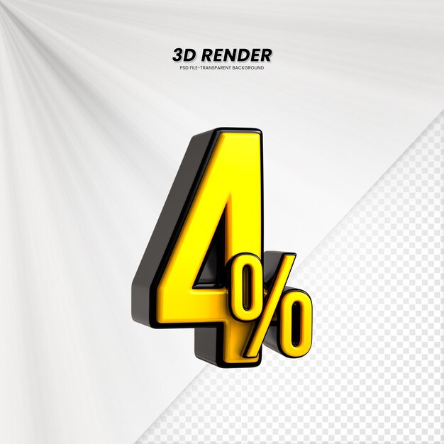 Título de venta de descuento de precio 3d Rendering para la composición Concepto de número del 4 por ciento