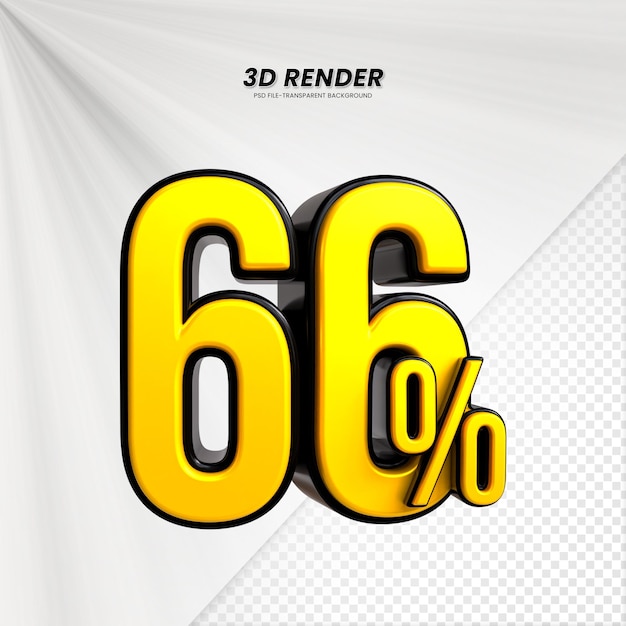 Título de venta de descuento de precio 3D Rendering para la composición Concepto de número del 66 por ciento