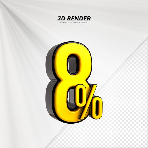 Título de venta de descuento de precio 3d Rendering para la composición Concepto de número del 8 por ciento