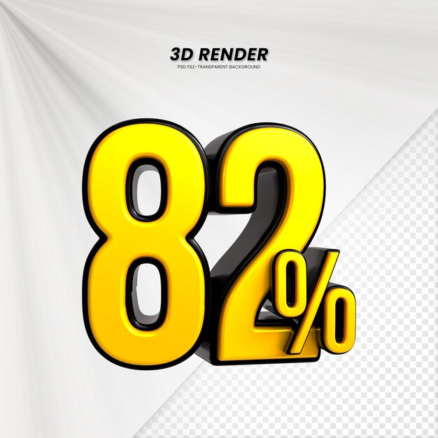 Título de venta de descuento de precio 3d rendering para la composición concepto de número del 82 por ciento