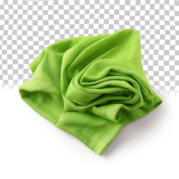 PSD toalha de cozinha verde isolada decoração de alimentos pano de prato amassado guardanapo têxtil isolado em fundo transparente