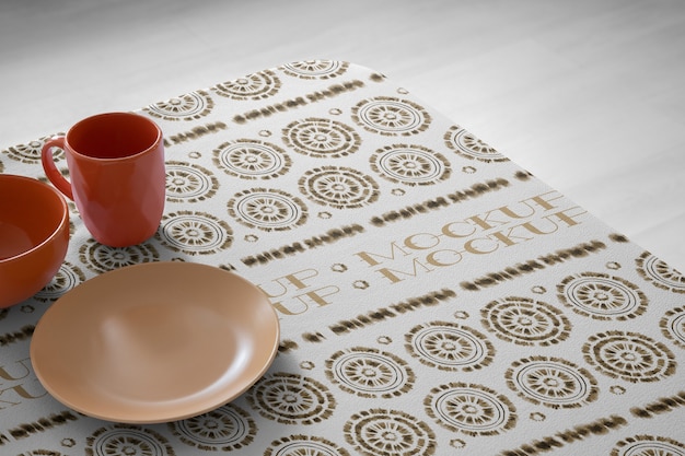 PSD toalha de mesa com design de mock-up padrão