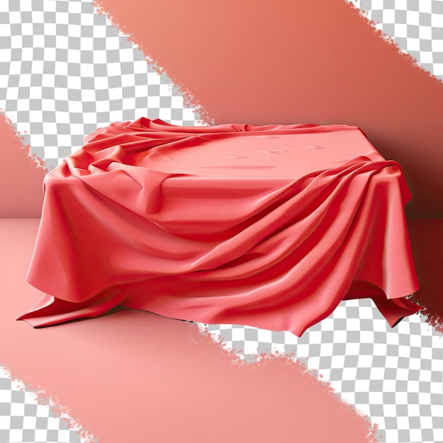 Toalha de mesa vermelha amassada contra fundo transparente