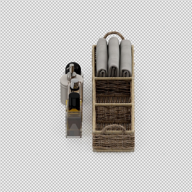 Toallas plegadas con accesorios de baño render 3D aislado
