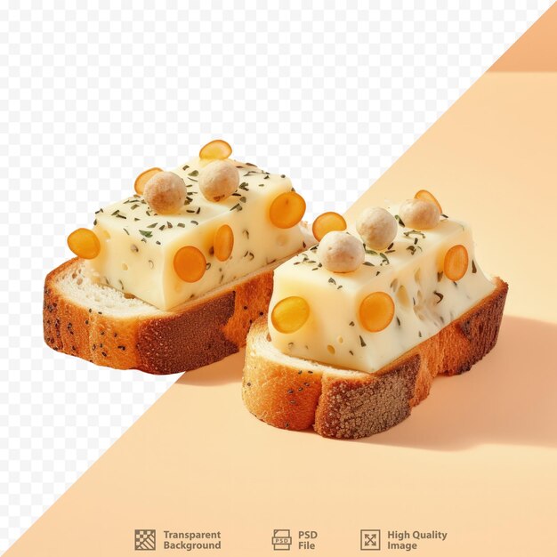 PSD un toast au fromage recouvert de souris à œufs de caille miniatures