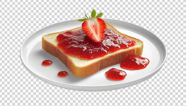 PSD toast mit erdbeermarmelade auf einem isolierten teller auf durchsichtigem hintergrund