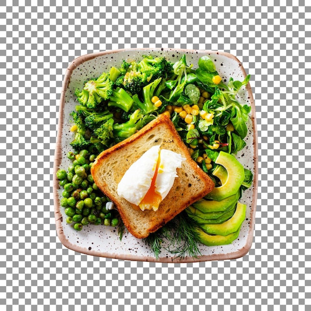 PSD toast avec œuf à la coque et légumes sur fond transparent