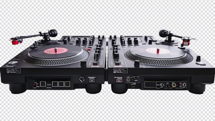 PSD tocadiscos de dj de alta calidad aislados sobre un fondo blanco para la producción musical profesional y la promoción de eventos