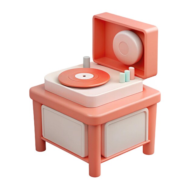 un tocadiscos rojo y rosa con un fondo blanco