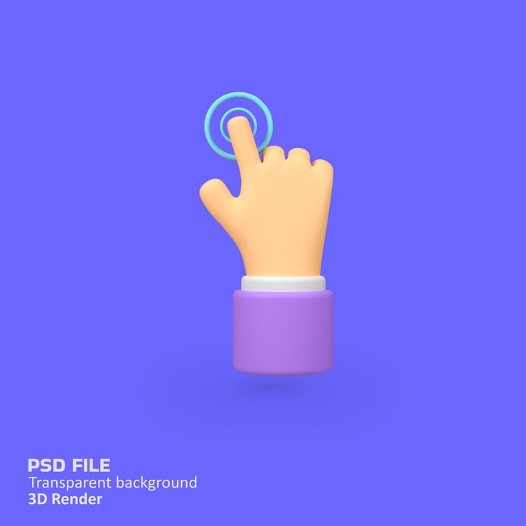 PSD tocar con la mano y hacer clic en la ilustración del icono de renderizado 3d aislado