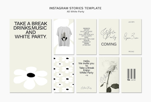 PSD todas las historias de instagram de fiesta blanca