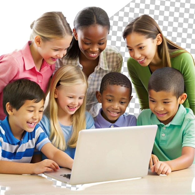 Todos los estudiantes alrededor de una computadora portátil