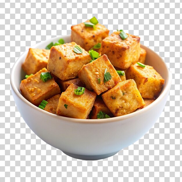 PSD tofu crocante em uma tigela em fundo transparente