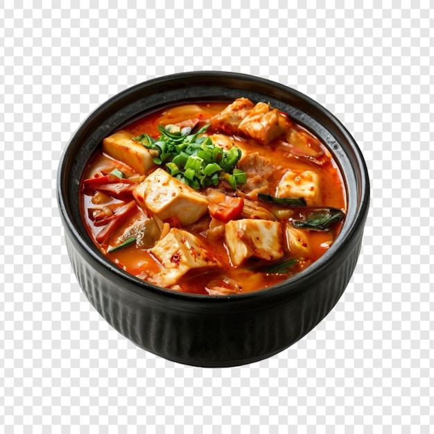 Tofu piccante e stufato di verdure in una ciotola nera