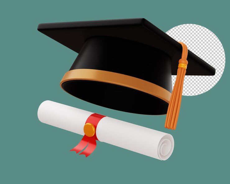 PSD toga wisuda dengan diploma render 3d