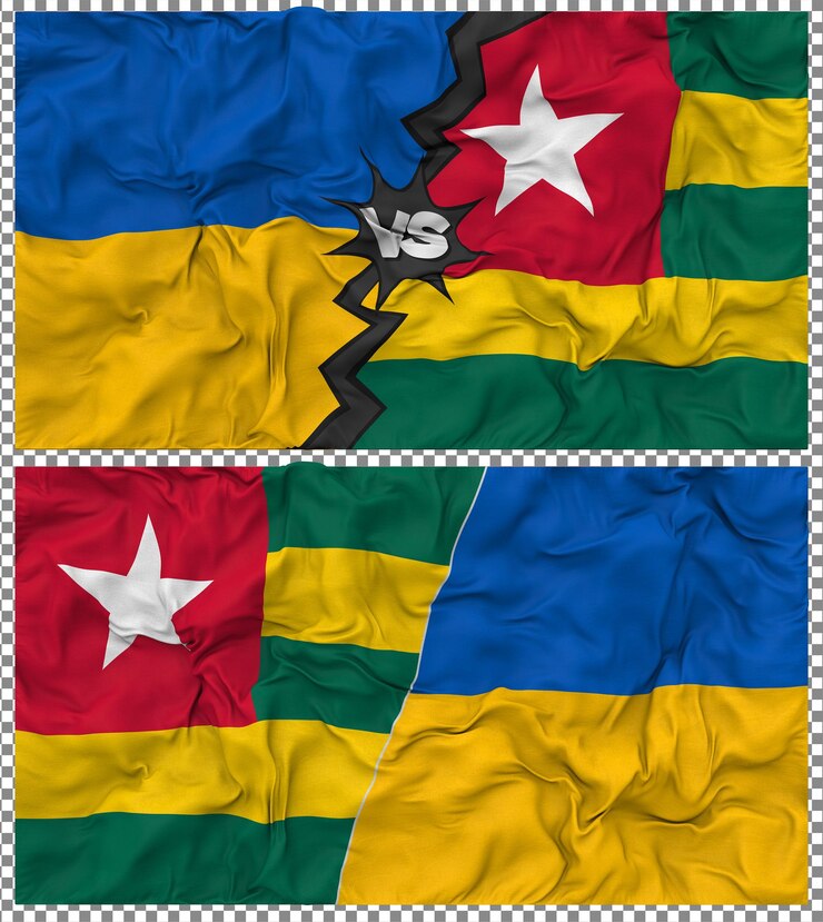 PSD togo contra ucrania media bandera combinada con textura 3d de la tela