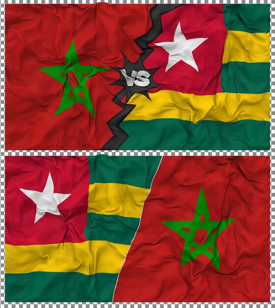 Togo contre le Maroc Half Combined Flag Cloth Bump Texture Rendering en 3D