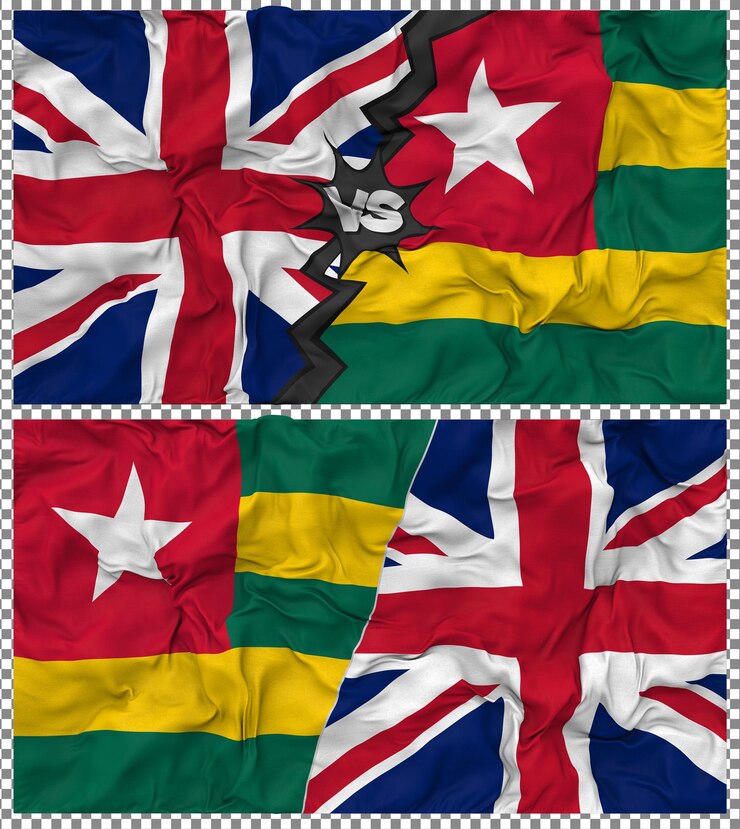 PSD togo contre le royaume-uni half combined flag cloth bump texture rendering 3d