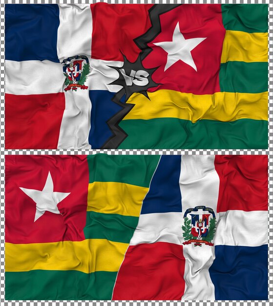 Togo vs Dominicain La moitié du drapeau combiné Texture de tissu de bosse Rendering 3D