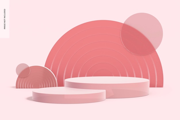 Toile de fond en demi-cercle givré avec maquette de podium rose 02