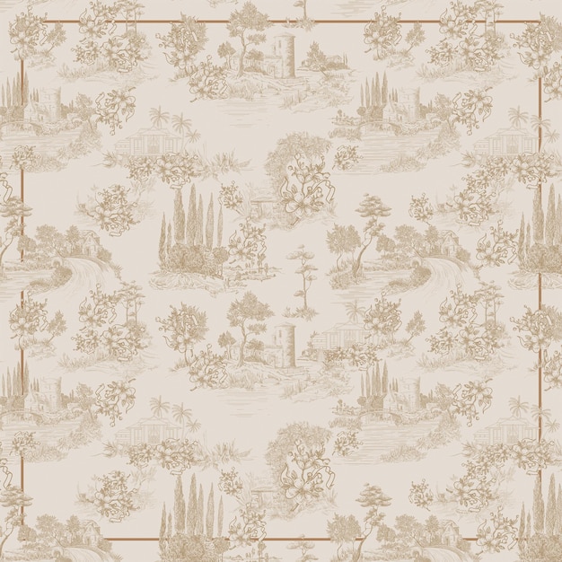 Toile de Jouy Landscape with Chateau and Scenic Views