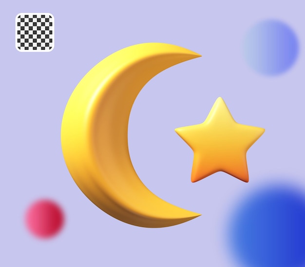 Étoile et lune Icône 3D Rendu 3D simple illustration sur fond vibrant