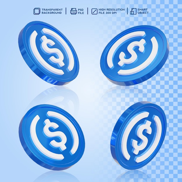 token di rendering 3d realistico criptovaluta moneta USDC