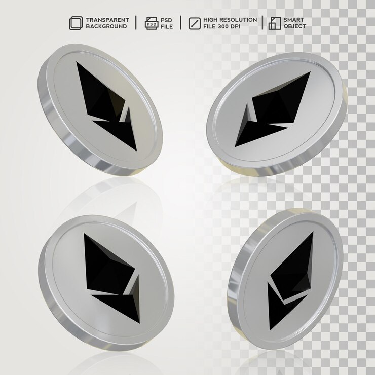 PSD token de renderizado 3d realista criptomoneda de moneda ethereum