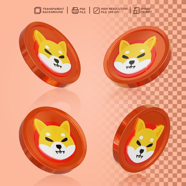 PSD token de renderizado 3d realista criptomoneda de moneda shiba inu