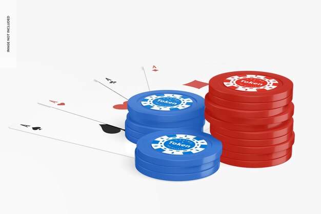 PSD tokens de cassino com maquete de cartas de pôquer