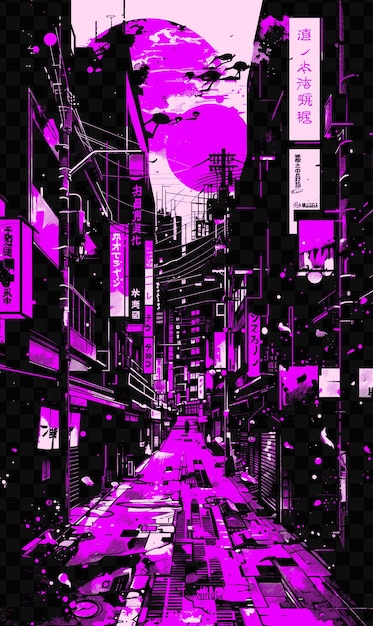 Tokio con la escena callejera inspirada en el anime y el estudio akihabara psd vector tshirt tattoo ink scape art