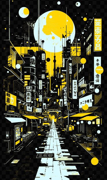 Tokio con la escena callejera inspirada en el anime y el estudio akihabara psd vector tshirt tattoo ink scape art