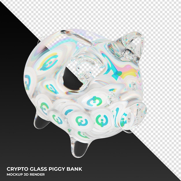 Toko Token TKO alcancía de vidrio con cripto monedas ilustración 3d